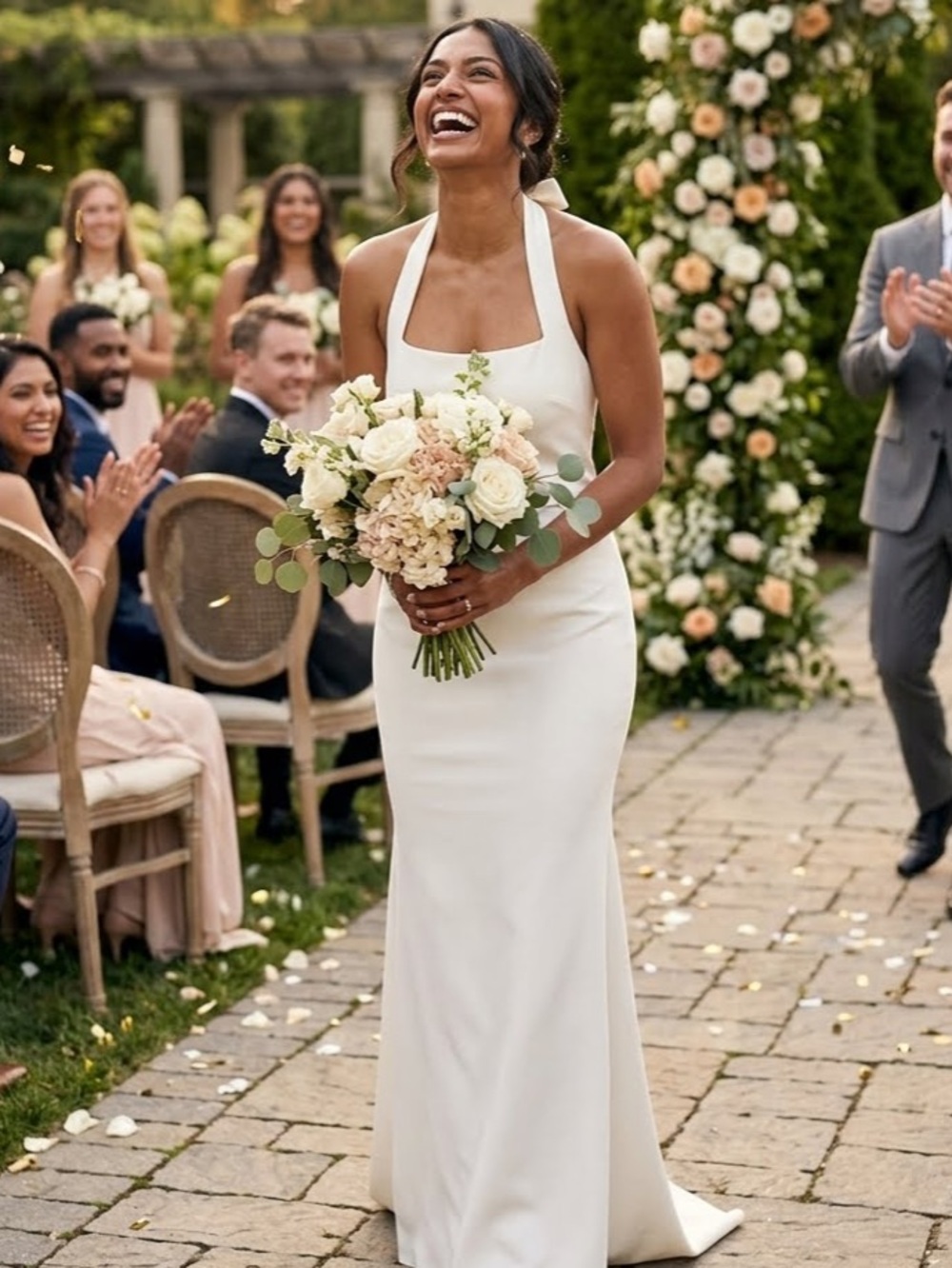 New Lulus Elegant Ivory Halter Wedding Dress - Classic Bridal Gown Sz XL